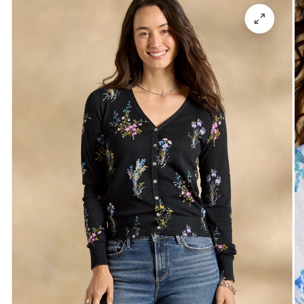 Sundance Black Cardigan Sweater with Floral Design
